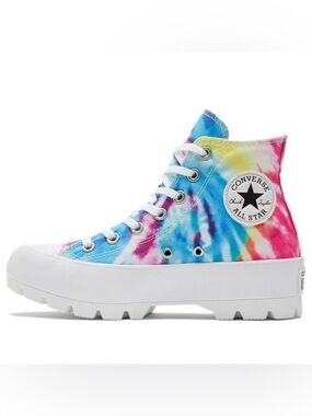 Converse CTAS Lugged Platform Sneakers in Rainbow Tie Dye Print Women's Size 7.5